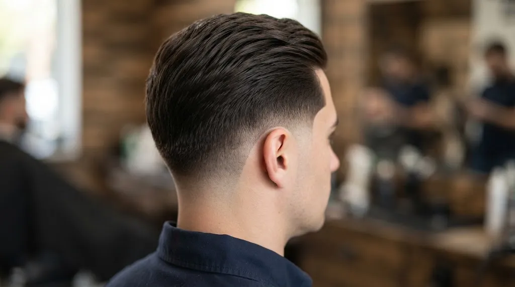 Close-up shot of a man's short tail hairstyle with smooth, frizz-free hair and no flyaways around the nape and sides.