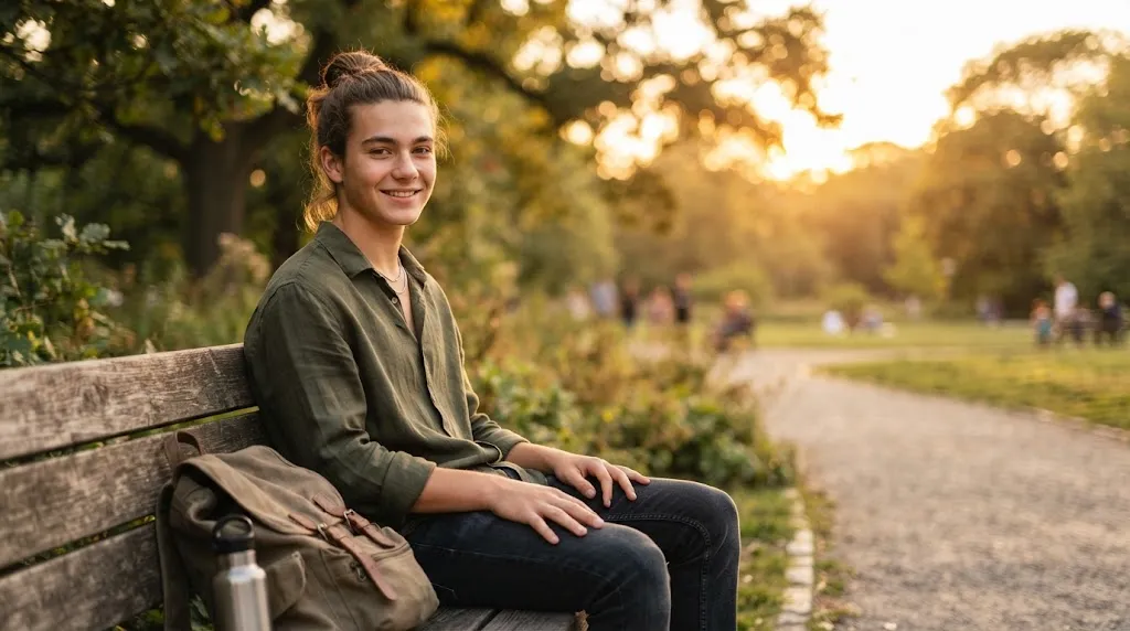 Teenage Boy with Man Bun Hairstyle