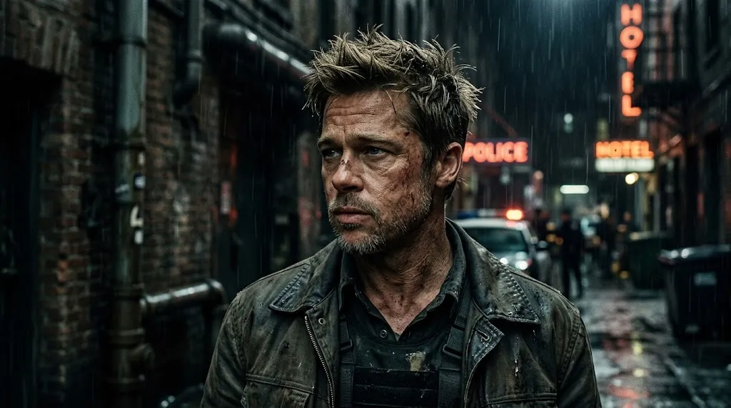 Brad Pitt displaying his iconic short spiky dirty blonde haircut from the movie Se7en