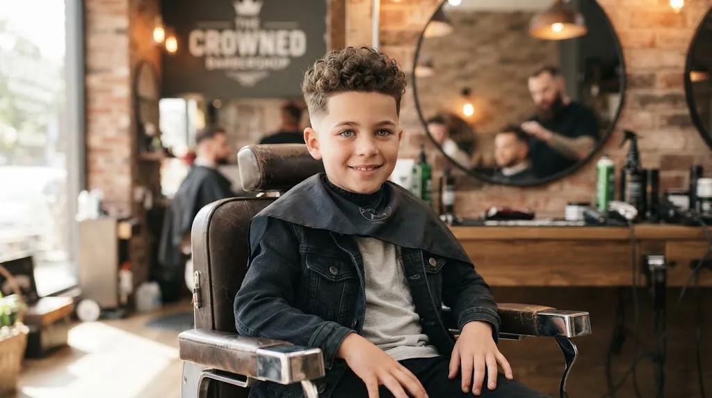A young boy with well-defined natural curls on top and clean short tapered sides for a curly top haircut