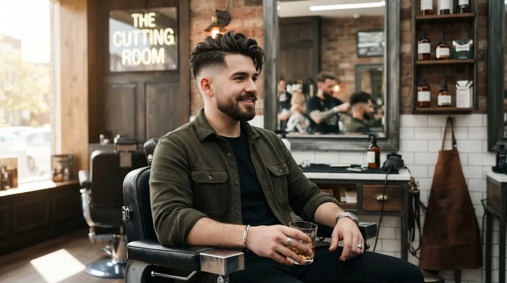 Man showcasing a sharp disconnected undercut hairstyle with high-contrast faded sides and textured top