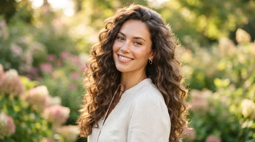 A person with beautiful, long, bouncy loose curls showcasing how long natural curls and styled waves last.