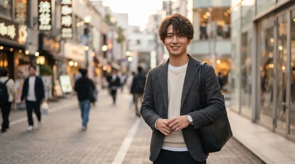 Stylish young man with a modern Japanese hairstyle designed to add volume and texture for thin hair