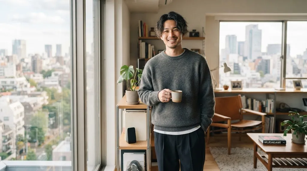 Young Japanese man showcasing a modern hairstyle with balanced volume control and natural movement without heavy styling products.