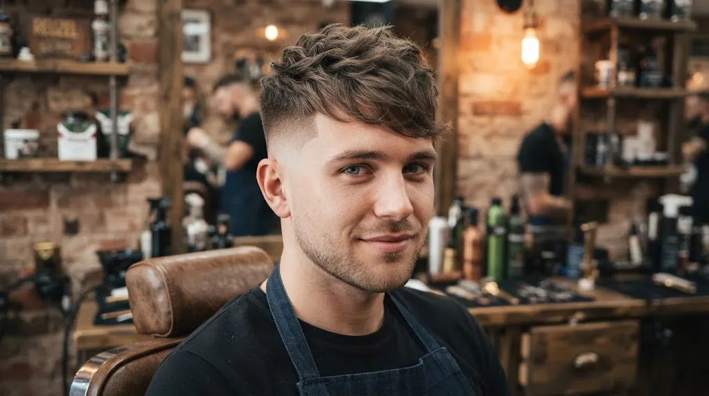 Professional side profile of a man with a long high and tight haircut featuring a textured top and clean faded sides