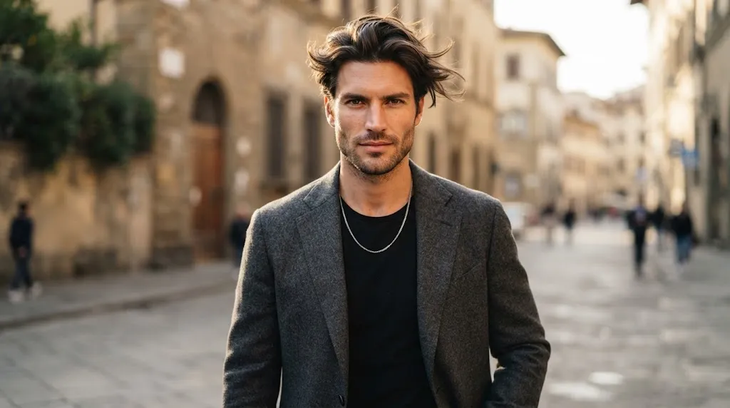 Man with a stylish medium-length flow haircut demonstrating how hairstyle fits different face shapes