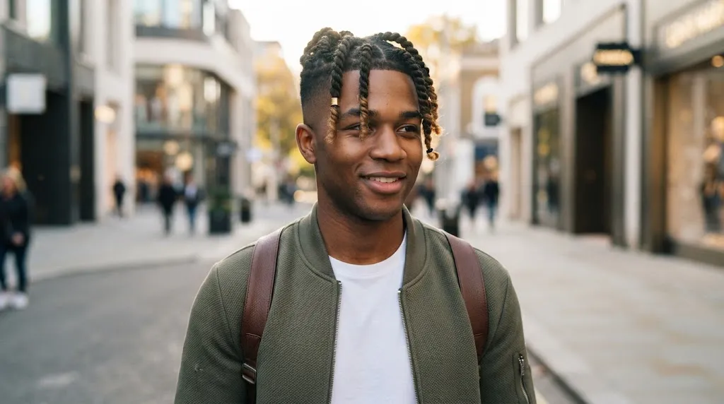 Modern twist hairstyle with dyed tips and mid fade for black men trending in 2026