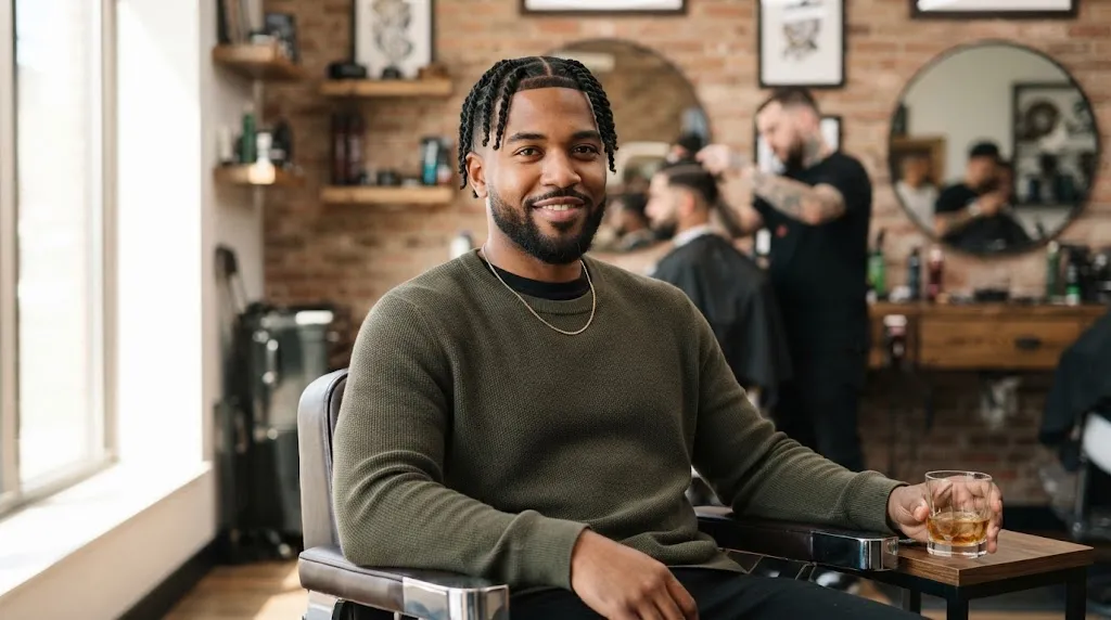 Black man showcasing clean two-strand twists and a sharp mid skin fade on natural afro-textured hair.