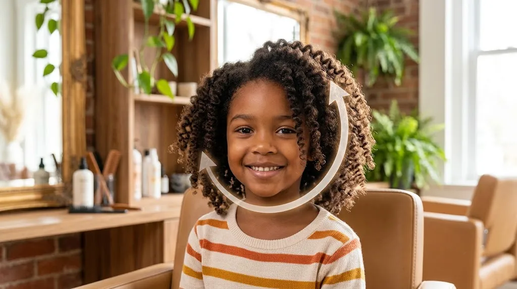 Young child with a defined twist-out hairstyle showing natural volume and curl definition for coily hair