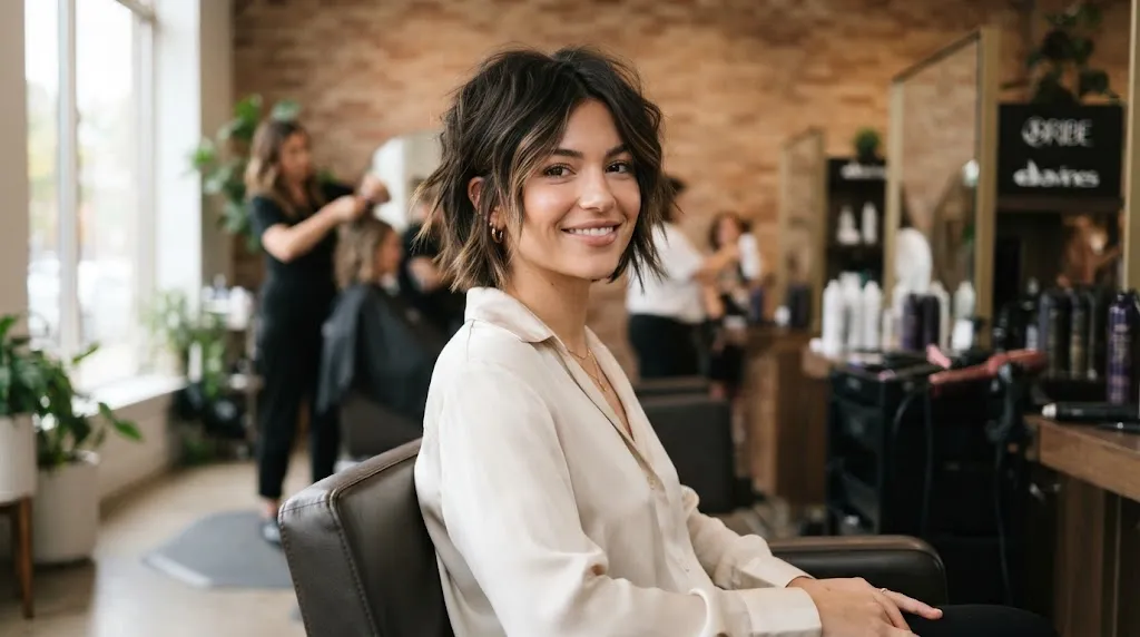 Modern bixie haircut with textured layers and natural movement showcasing trending 2026 bold hairstyle