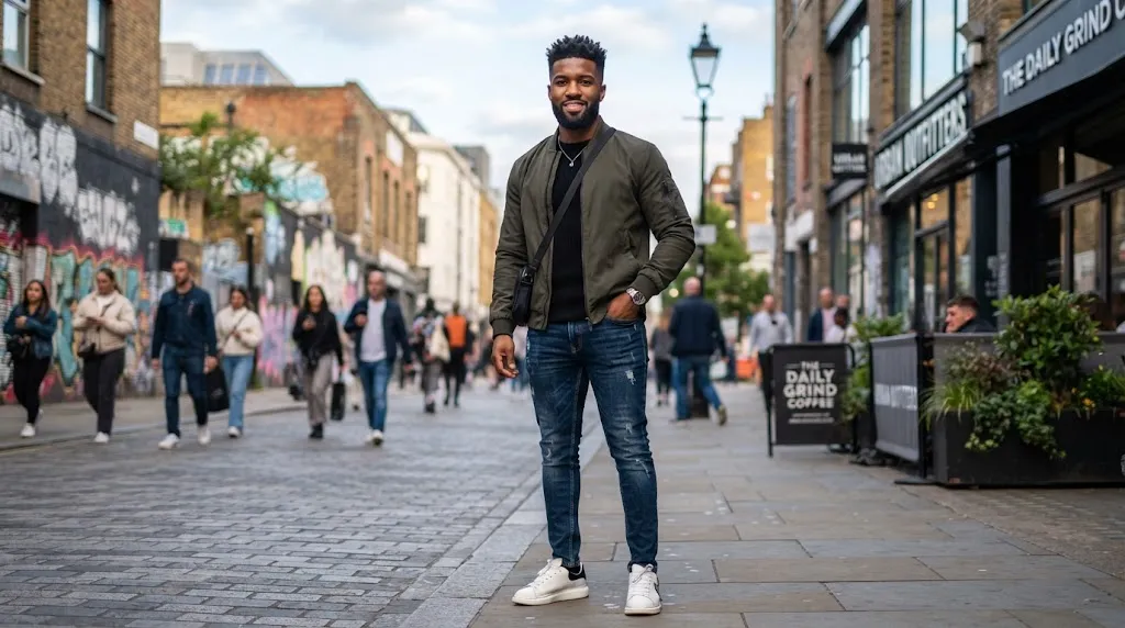 A stylish young man showcasing the coolest modern textured crop fade hairstyle with a confident urban look
