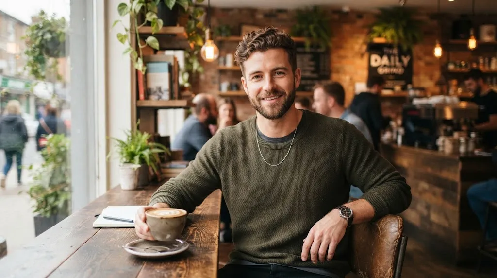 A stylish man with a short flow haircut and a clean beard showcasing a modern textured hairstyle.